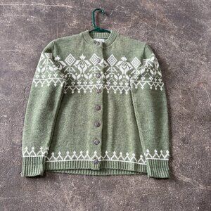 Vintage 70s Jersild Cardigan Sweater Womens S 36 Green Nordic Pewter Fair Isle